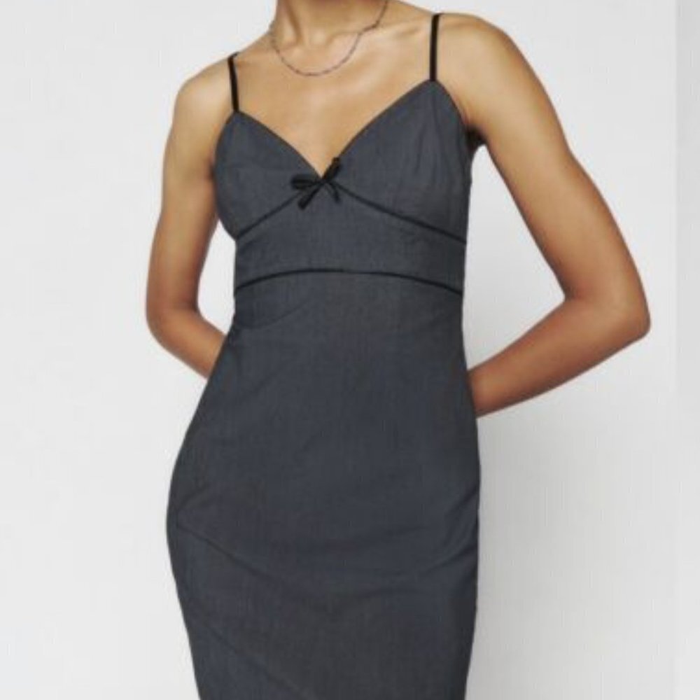 Express Womens Bodycon Mini Dress Gray Pinstripe Stretch (No Bow) Size 6